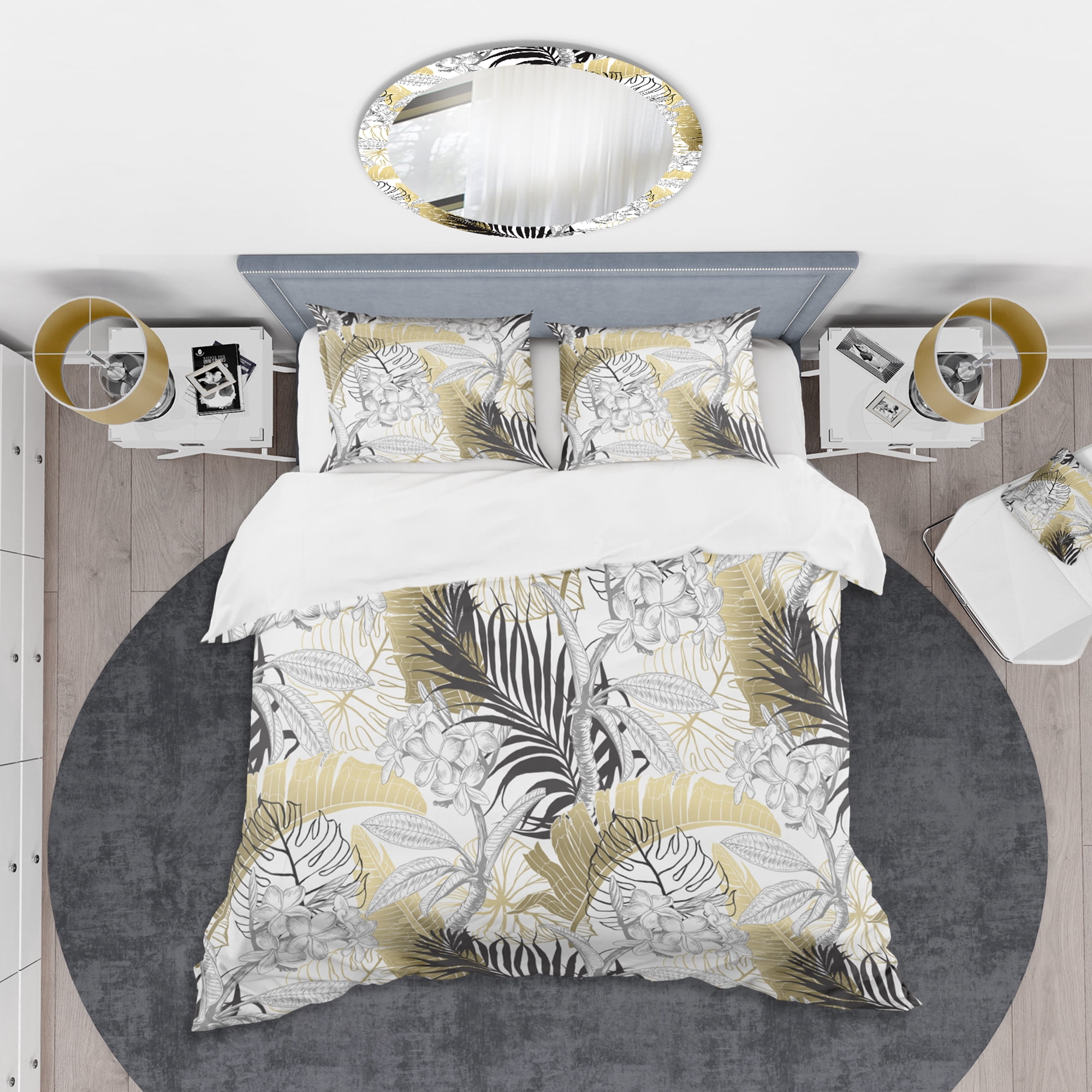 Designart 'Golden Tropical Pattern I' Mid-Century Modern Duvet Cover Set