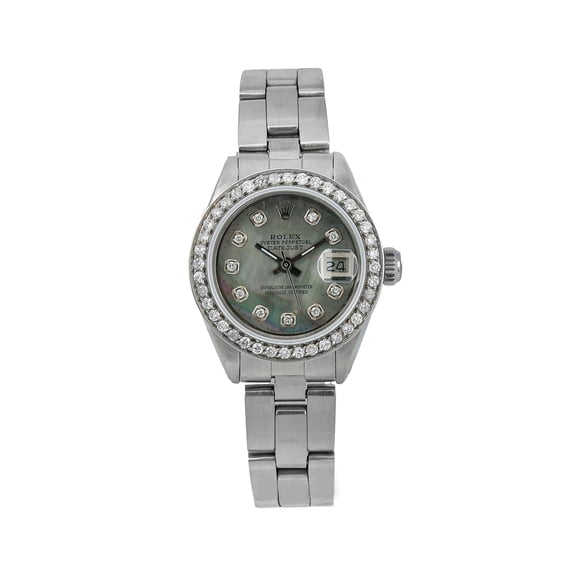 Pre-Owned Rolex Datejust 26MM 69160 Black Mother of Pearl Diamond Dial Diamond Bezel Stainless Steel Oyster Bracelet 0.9ct