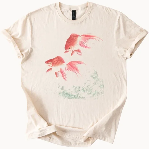 Hot Trending Goldfish Shirt Art Tee Shirt Retro Minimalist Simle Modern Beige Design Preview Only