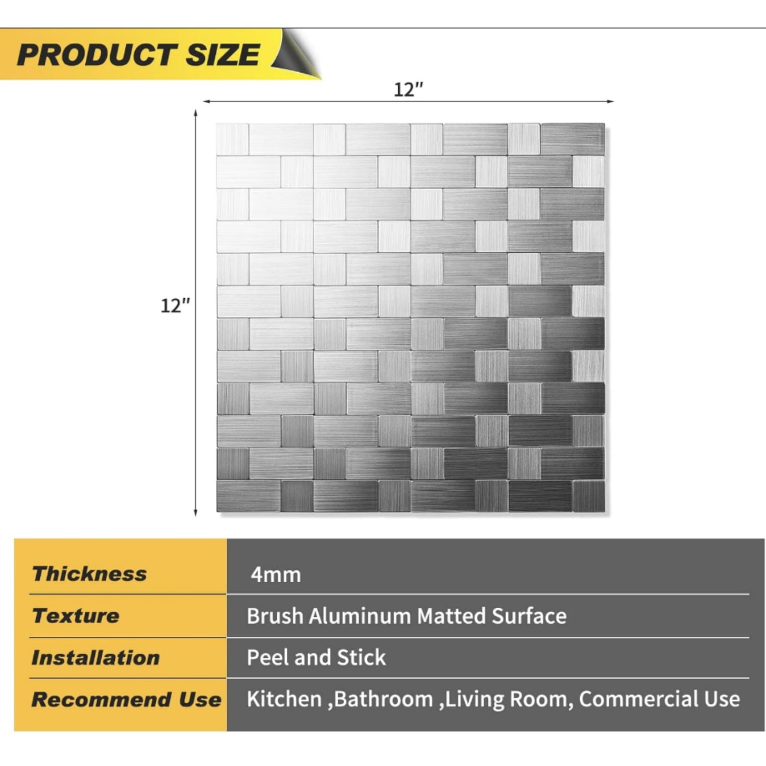 10-Sheets Peel and Stick Backsplashes for Kitchen, Stick on Backsplash Stainless Steel Metal Tiles for Kitchen Walls, Stainless Steel Backsplash for Range Hood Wall Shield (12''x12'')