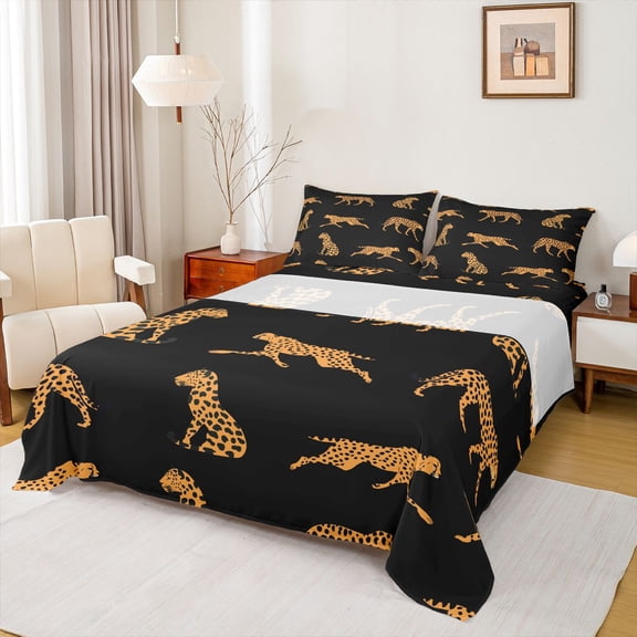 Castle Fairy Boys Girls Leopard Animal Twin Sheet Sets,Wildlife Cheetah Bedding