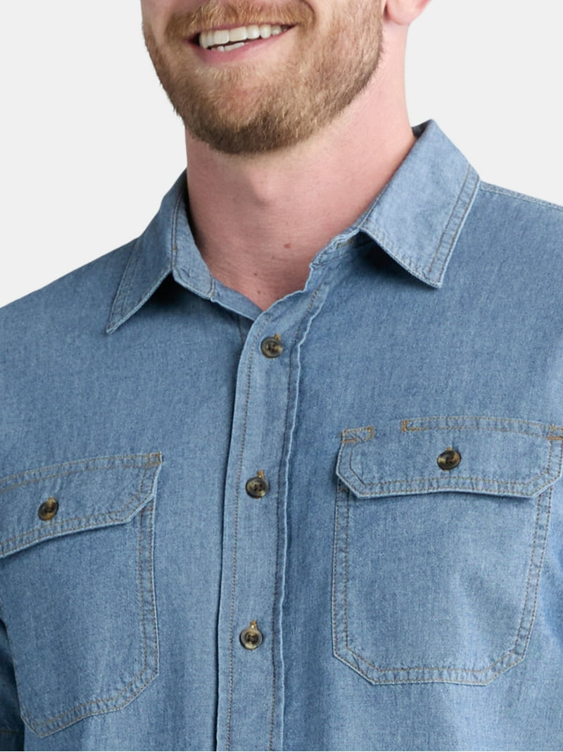 Brahma Men's Chambray Denim Short Sleeve Shirt with Pockets, 100