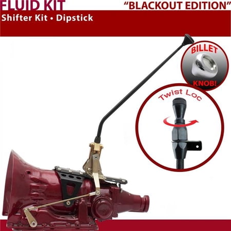 American Shifter 4L60E Shifter Kit Black 16 in. Dipstick Push Button Billet Knob for F2A04