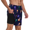 thumbnail image 3 of Haiem Sea Jellyfish Mens Swim Trunks with Compression Liner 2 in 1 Swimming Shorts Stretch Swimwear Quick Dry,Board Shorts-X-Large, 3 of 9