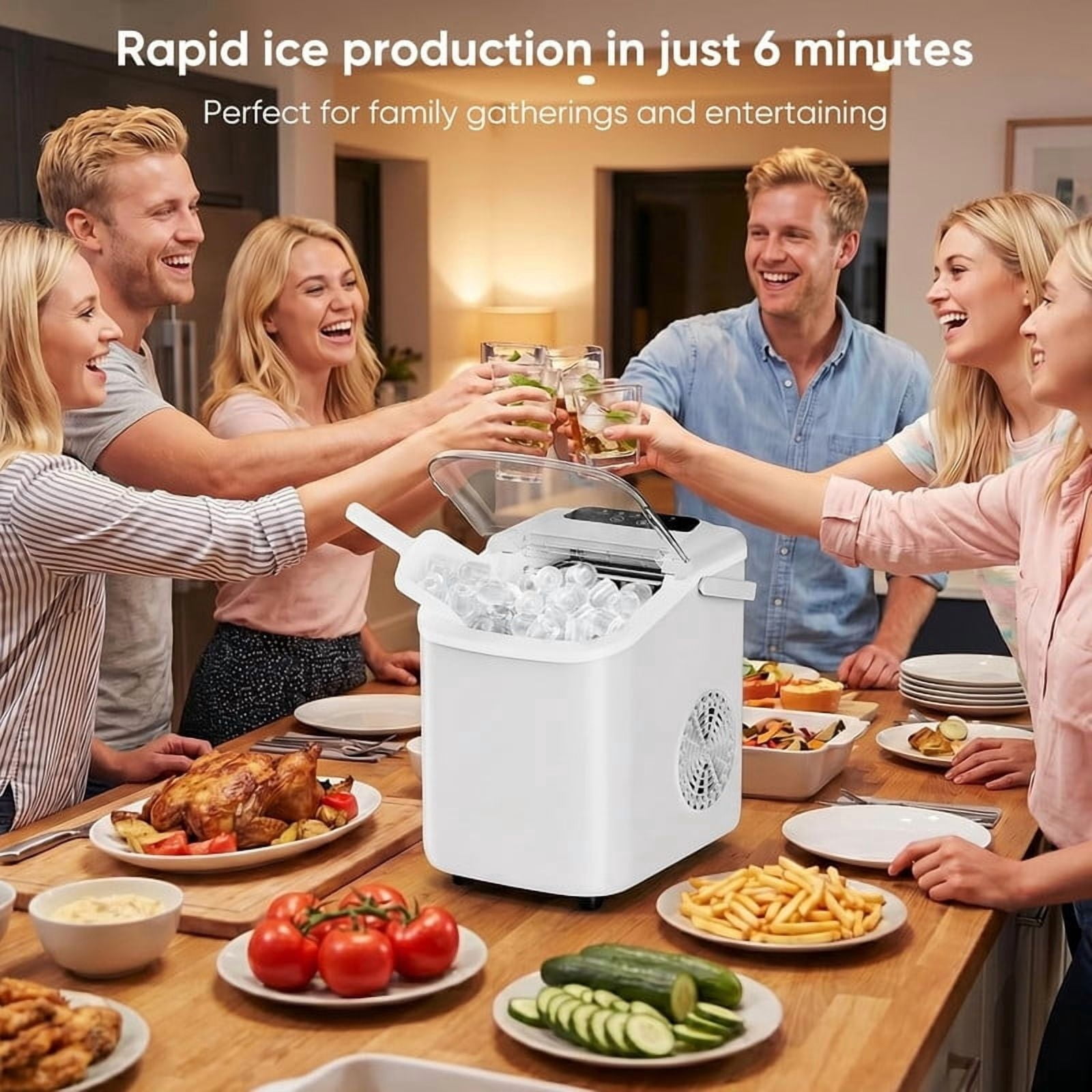 Bigleap Ice Maker Countertop, 26lbs per 24H, 9 Cubes in 6-8 Mins, Self-Cleaning Portable Ice Machine with Handle for Home, Kitchen, Office, RV, White