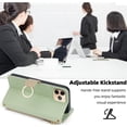 thumbnail image 5 of Phone Case for iPhone 11 Pro Max 6.5 Wallet Cover with Screen Protector and Mirror Flip Cover Ring Card Holder Crossbody Strap Stand Cell iPhone11 11pro Promax i XI Plus Women Girls Green, 5 of 16