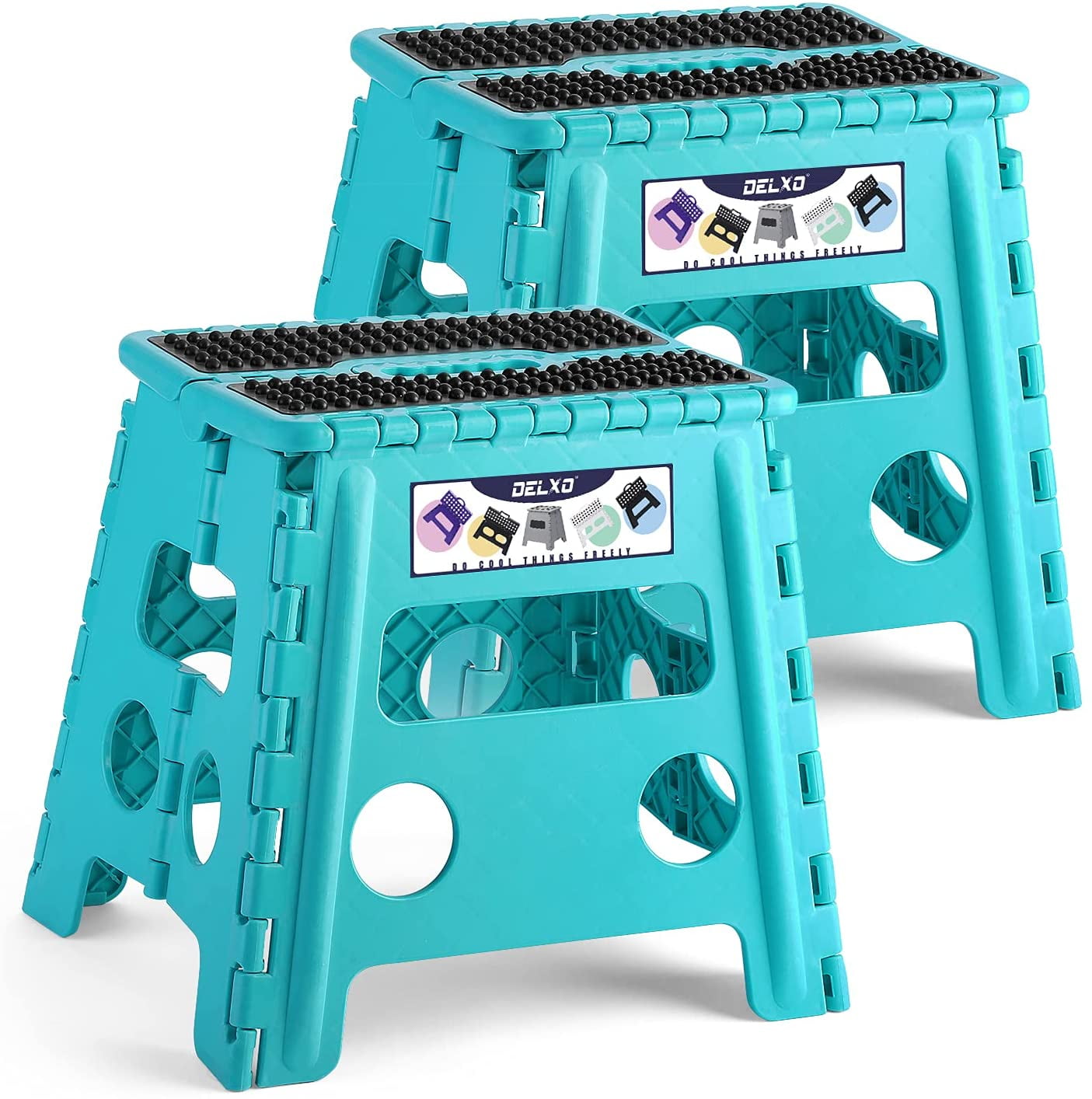 Delxo Folding Step Stool 2 Pack Height Premium Heavy Duty Foldable Stool for Adults Kitchen Garden Bathroom Stepping Stool in Blue