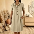 thumbnail image 2 of SAWOBUUN Womens Casual Shirt Dress Short Sleeve Collared Button Midi Dress Loose Fit Tunic Sundress with Chest Pocket, 2 of 6