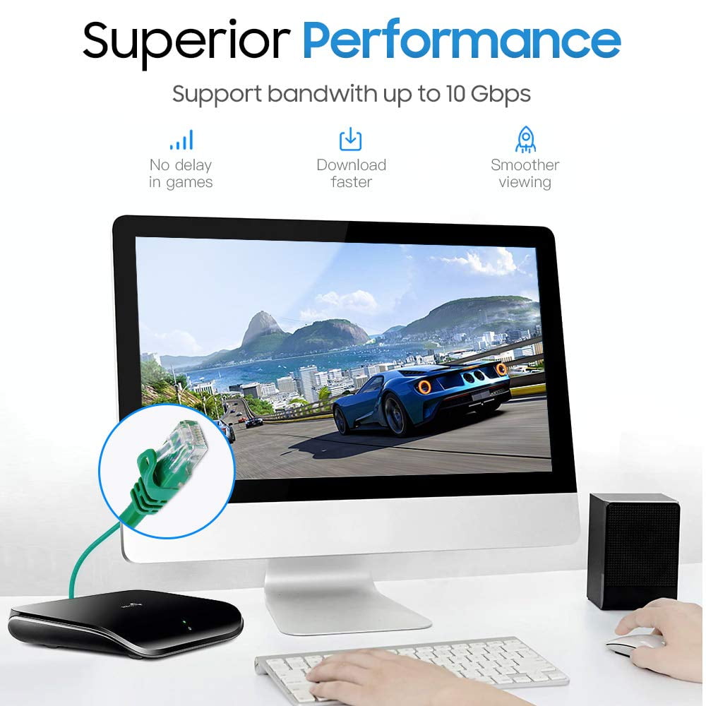 Cmple - 20 Pack Cat6 Ethernet Cable 3 ft Cat 6 Network Cables with RJ45 Connectors 10Gbps Computer LAN Patch Cord Router 550Mhz Cat 6 Wire - Green