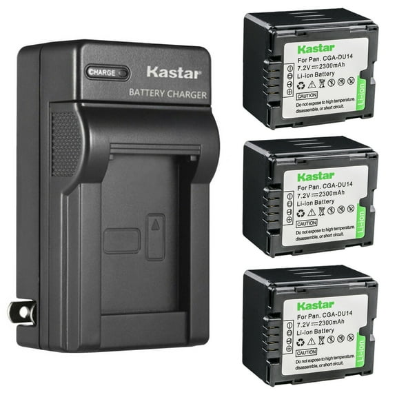 Kastar 3-Pack CGA-DU14 Battery and AC Wall Charger Replacement for Panasonic NV-GS500, NV-GS508, NV-MX500A, PV-GS19, PV-GS29, PV-GS31, PV-GS33, PV-GS34, PV-GS35, PV-GS36, PV-GS39, PV-GS50 Camera