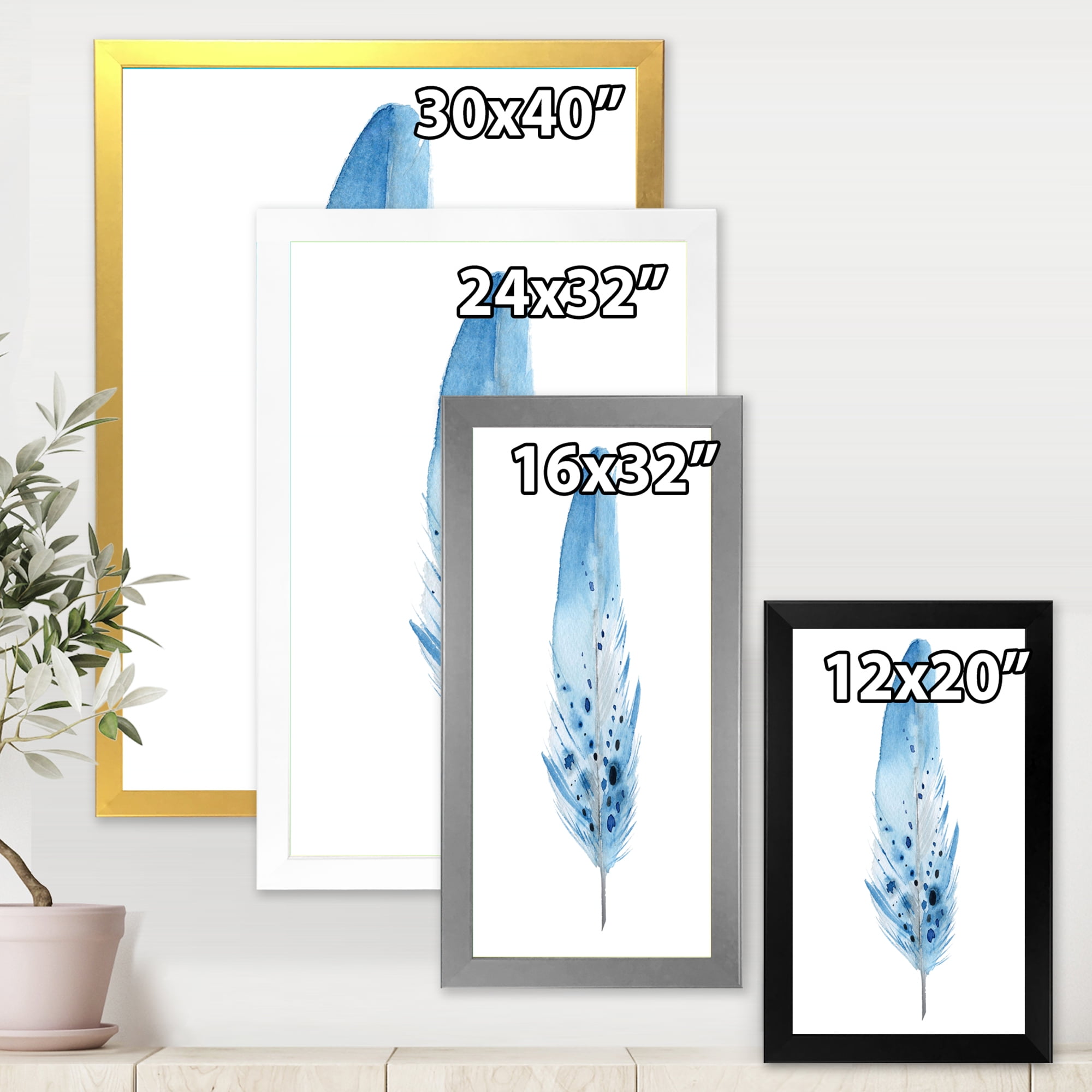 Designart 'Abstract Blue Boho Feathers' Bohemian & Eclectic Framed Art Print