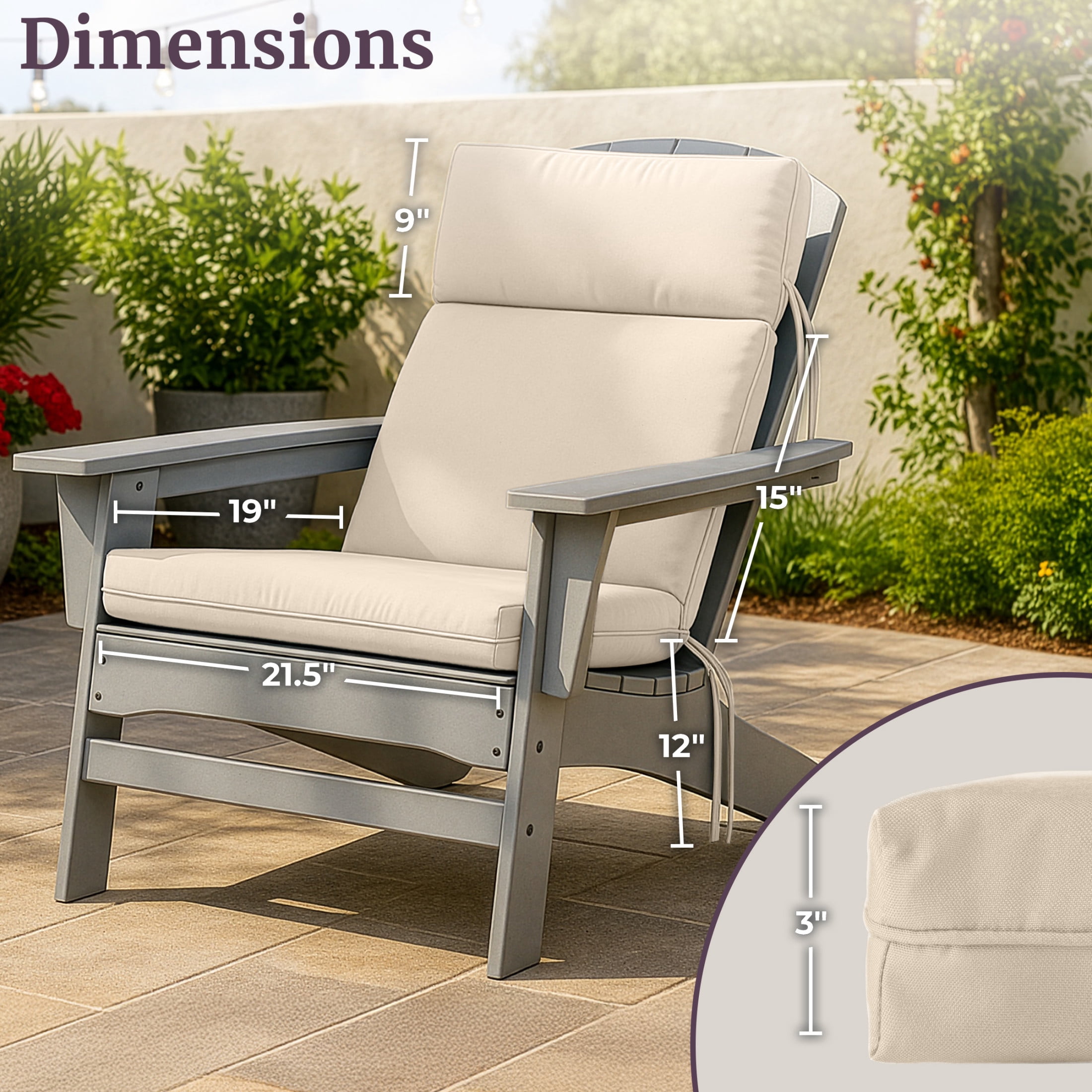 Lavish Home 45x21.5x3in High Back Outdoor Chair Cushion with Ties (Tan)