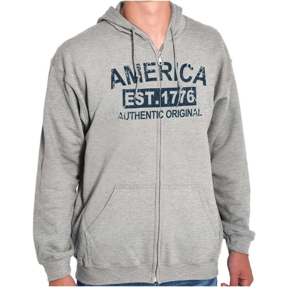 America Est 1776 Distressed Patriotic Unisex Fleece Graphic Zip Up Hoodie Brisco Brands 5X