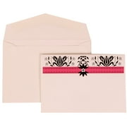 JAM Paper Wedding Invitation Set, Small, 3 3/8 x 4 3/4, Pink Card with White Envelope Blue and Pink Band, 100/pack