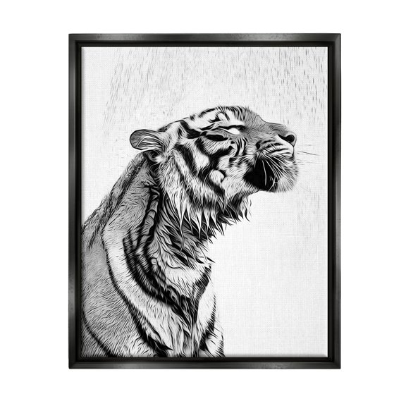 Stupell Industries Tiger Bathroom Splash Animals & Insects Painting Black Floater Framed Canvas Art Print Wall Art, 17 x 21