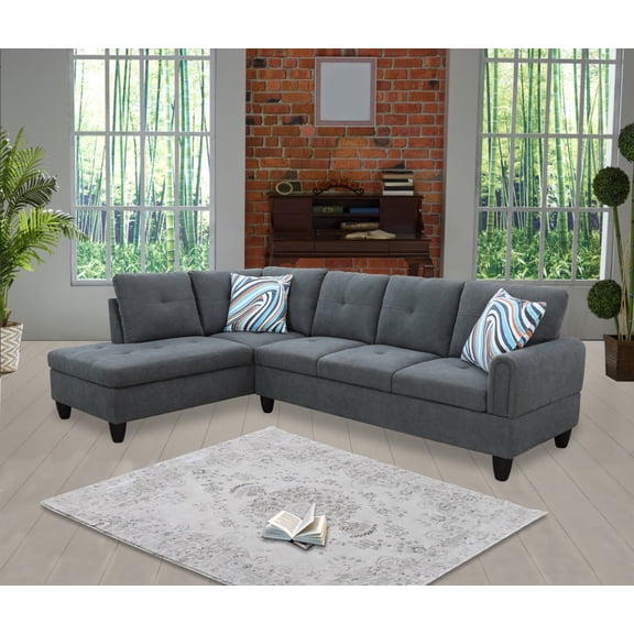 Ainehome Furniture 97"w L Shaped Sectional Sofa SET, Left Hand Facing - Dark Grey