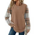 thumbnail image 2 of Tunic Tops for Women Loose Fit Dressy Waffle Knit Long Sleeve Shirts Trendy Fall Fashion Crewneck Sweaters Curved Hem Coffee L, 2 of 5