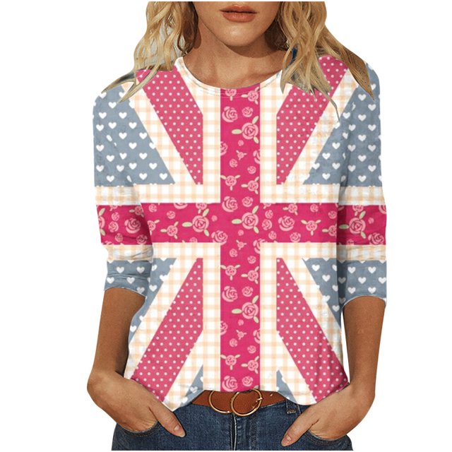 FAIWAD Femmes 3/4 Manches Blouses Casual Col Rond Imprimés Graphiques Tops Branché Festival Pull Tops
