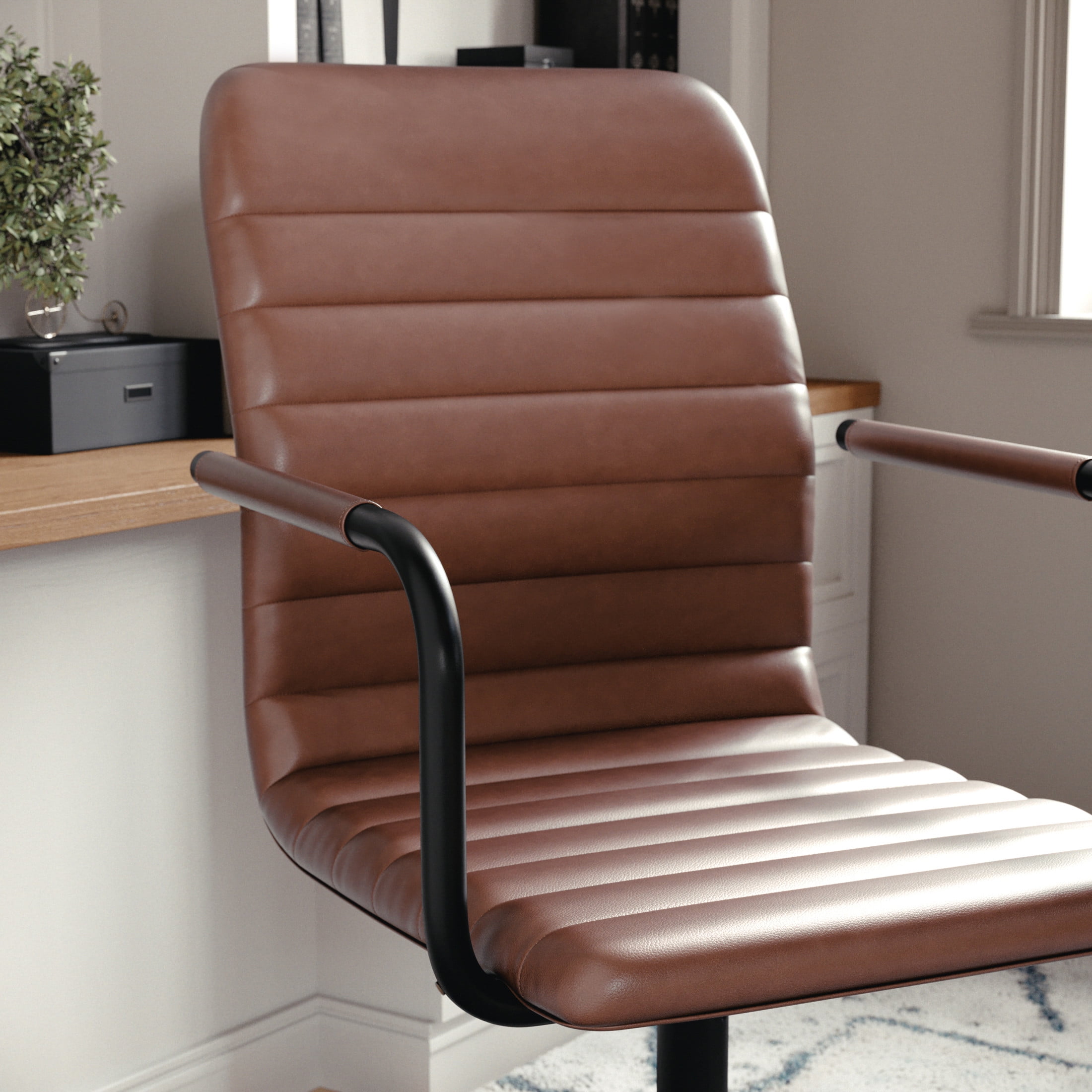Martha Stewart Taytum Upholstered Office Chair in Saddle Brown/Oil Rubbed Bronze