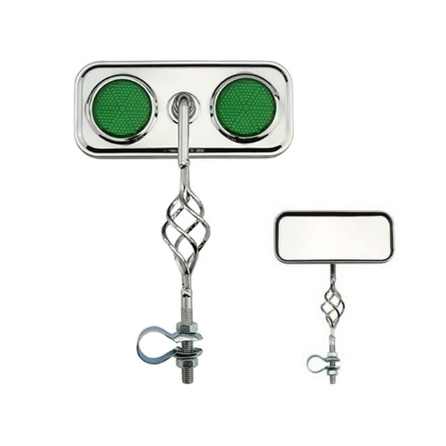 CAGE BICYCLE BIKE MIRROR CHROME WITH GREEN REFLECTOR Bike part, Bicycle part, bike accessory, bicycle part