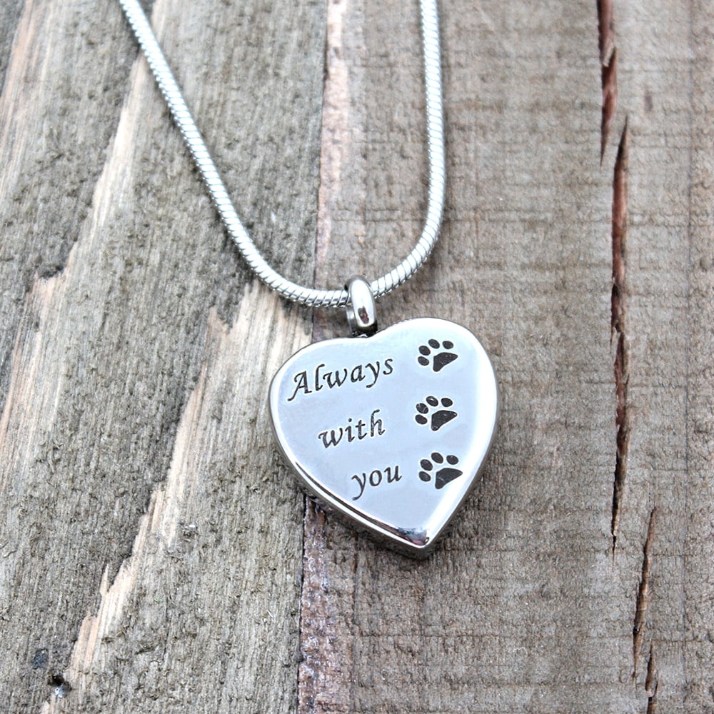 Always with You Paw Print Heart Pet Cremation Jewelry Memorial Necklace Urn Necklace for Ashes Keepsake with Gift Box