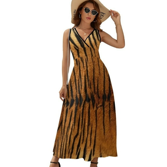 Tiger Skin Texture Sleeveless Dress Dresses Women Summer Evening Dresses Ladies Bohemia Long Dresses