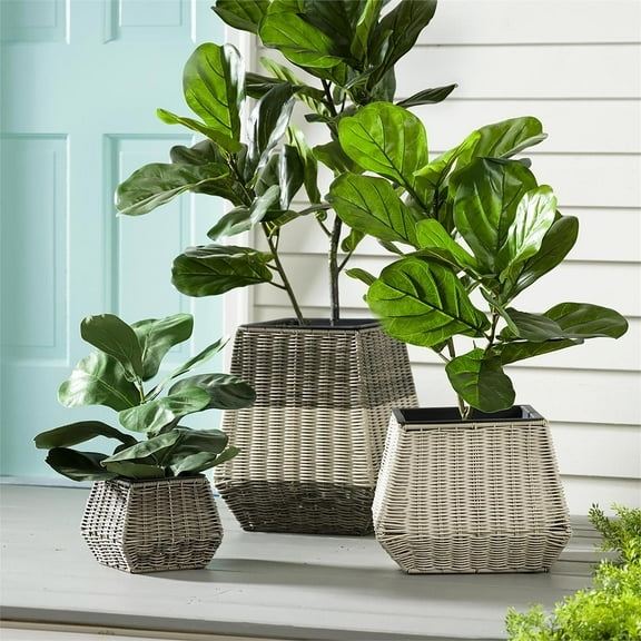 Evergreen Short Resin Wicker Planter Set of 3