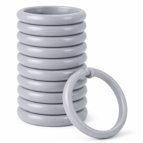 12 Pack Shower Curtain Rings Hooks Plastic Easy Glide Snap Closure Rust Free Fits All Standard Shower Rods Gray