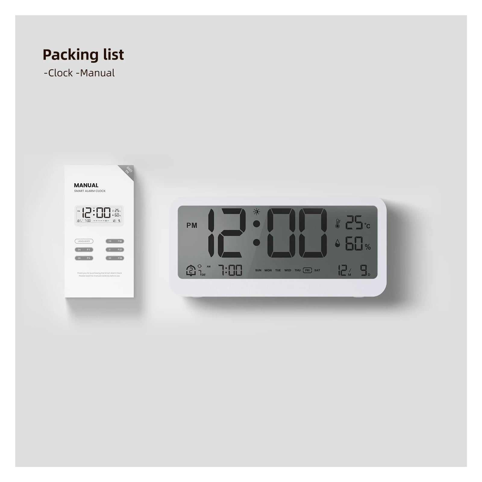 Digital Clock LED Brightness Adjustable Temperature Humidity Displaying Clock Modes Auto-Dimming ,Fast Response