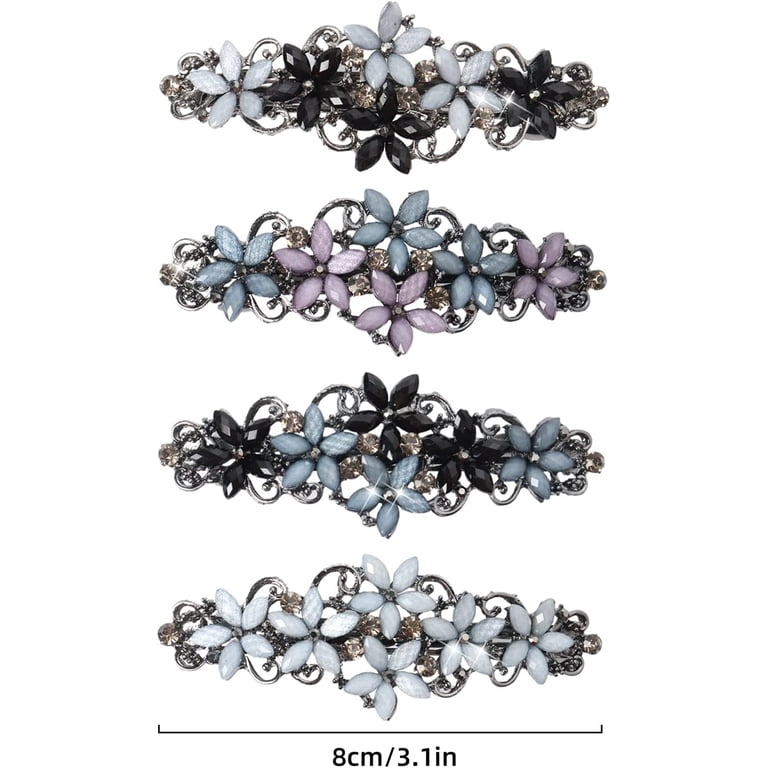 4Pcs Vintage Hair Barrettes,Happon Crystal French Barrette  display picture 3