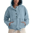 thumbnail image 6 of Denim Tops for Women Trendy Hoodies with Pocket Loose Button up Jean Pullover Drawstring Hooded Sweatshirts (XL, Light Blue), 6 of 7