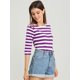 thumbnail image 4 of Disfraz de Día de San Patricio para mujer Mangas en el codo Top Cuello redondo Camiseta ajustada Camiseta estampada informal Púrpura XL, 4 of 6