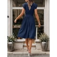 thumbnail image 4 of Womens Summer Dresses Ruffle Sleeve V Neck Midi Dress 2024 Fashion Casual Fit Pleated Swing Dress Boho Beach Vacation Sundress (Navy Blue,Medium), 4 of 6