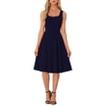 thumbnail image 2 of Vestido Vintage Swing Inspire Chic para Mujer con escote corazón sin mangas, corte ajustado y acampanado, talla XS, azul oscuro, 2 of 6