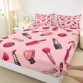 thumbnail image 4 of Castle Fairy Cartoon Lipstick Nail Polish Print King Sheets 4pcs,Cute Blush Makeup Brush Pattern Bedding,Pink Black,1 Fitted Sheet, 1 Flat Sheet and 2 Pillowcases, 4 of 6