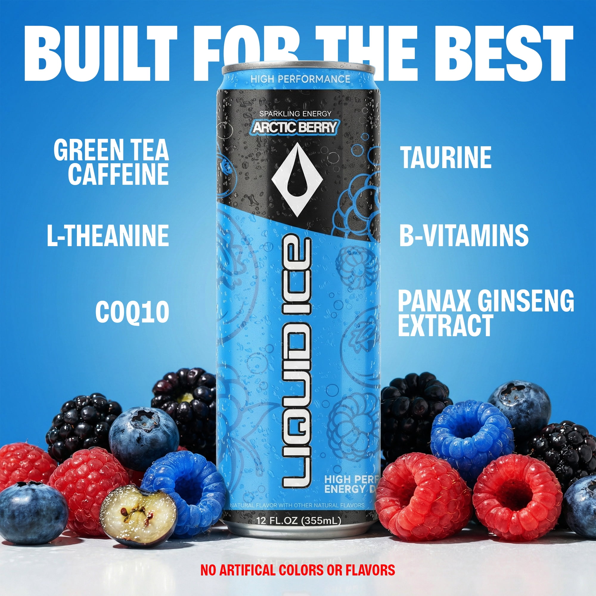 Liquid Ice Energy Drink, Arctic Berry Limited Edition, 12 Fl Oz 12 Pack, Clean Energy, 120mg Natural Caffeine, Taurine, L Theanine, Green Tea Extract, CoQ10, Antioxidant Support