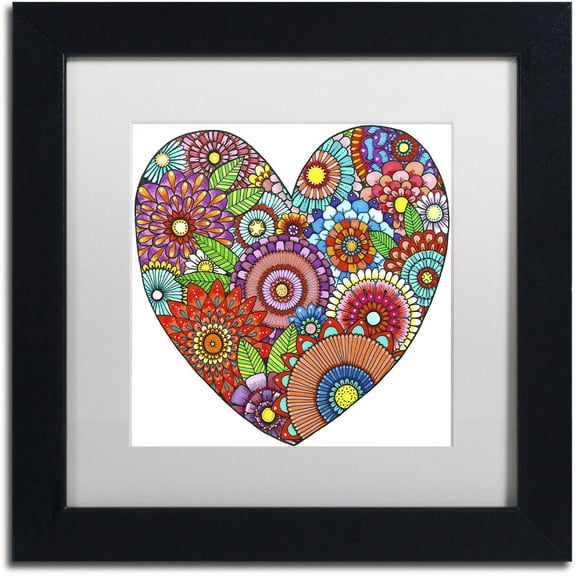 Trademark Fine Art "Floral Heart" Canvas Art by Hello Angel, White Matte, Black Frame