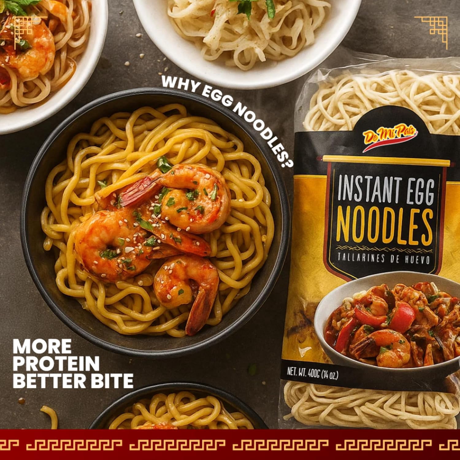De Mi Pais Egg Noodles, Traditional Instant Egg Noodles for Soup, Stir-Fry, Pasta or Ramen, 14 oz, 3-Pack