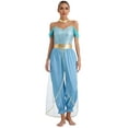 thumbnail image 3 of YiZYiF Women's Arabian Princess Dance Costume Halloween Party Fancy Dress Shiny Belly Dance Jumpsuit Blue A S, 3 of 7