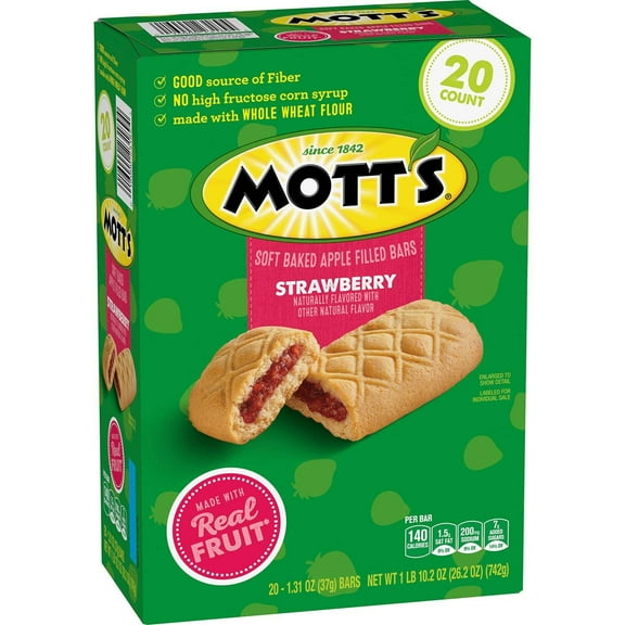 Mott's Soft Baked Apple Filled Strawberry Filled Bars, 1.31 Ounce (Pack of 20)