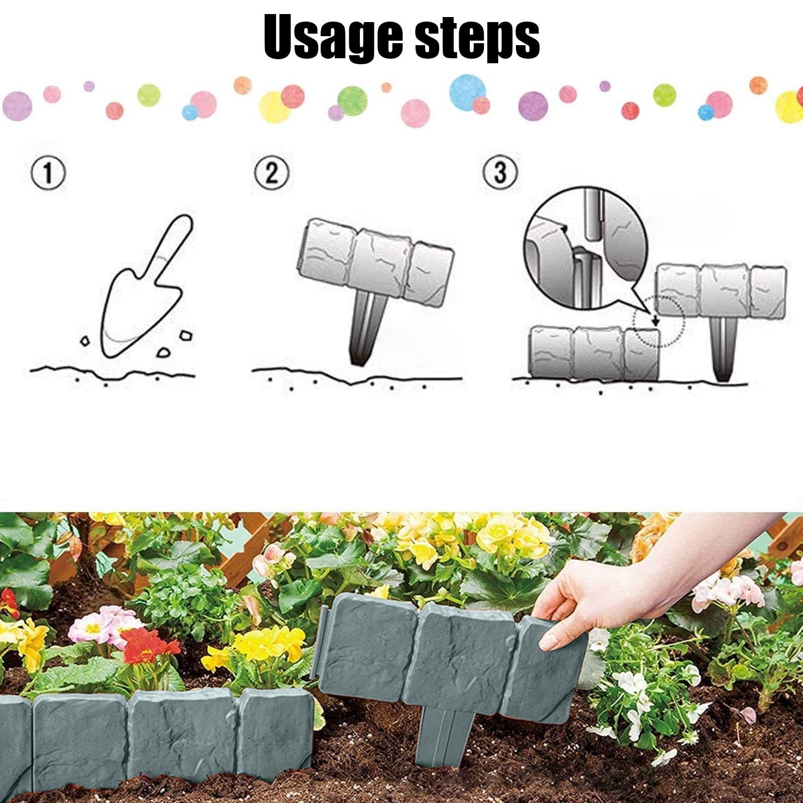 30PCS Plastic Garden Fence, 30PCS Fence Insert Plastic Fence, Grass Lawn Flowerbeds Plant Borders, Garden Picket Fence Edgings Lawn Flowerbeds Plant Borders Decorative Garden Yard, NCHKUN (Orange)