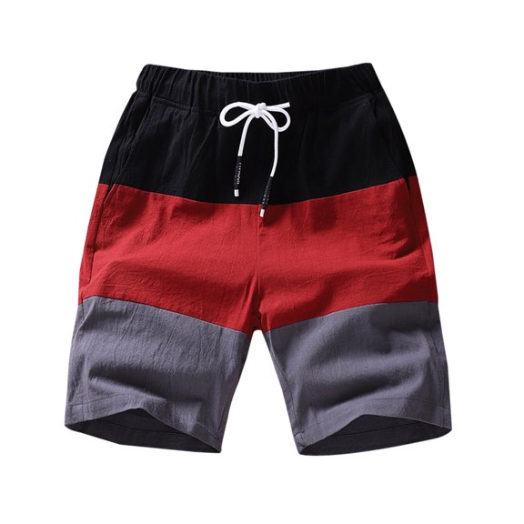 Owordtank Mens Summer Capris Flat Front Shorts Beach Color Block Cotton Bermuda Shorts
