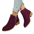 thumbnail image 3 of EKVAHL Women's Faux Suede Ankle Booties Side Zipper Chelsea Boots Low Block Heel Relaxed Fit Non‑Slip Fall Winter Short Boots Wine, 3 of 6