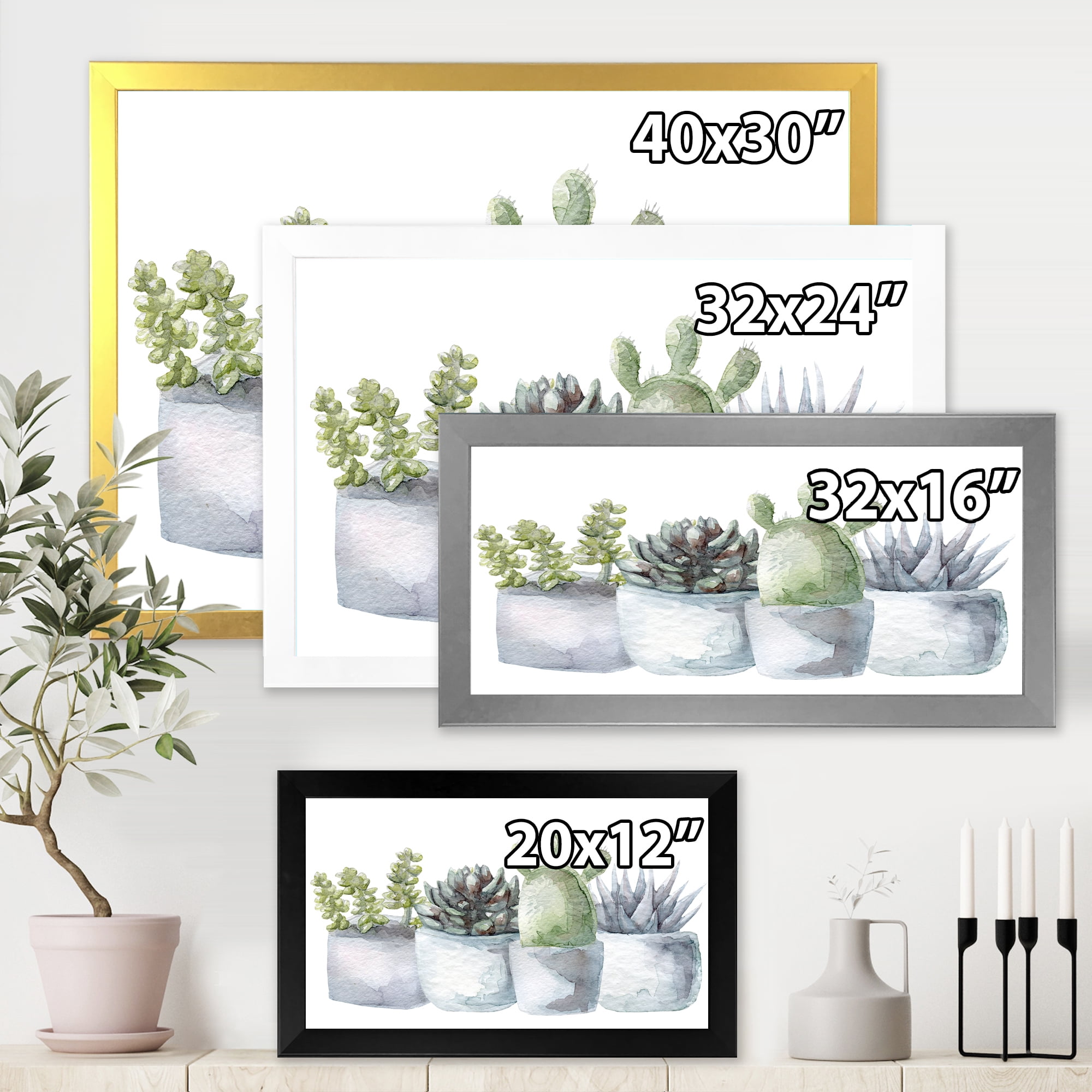 Designart 'Succulent and Cactus House Plants I' Farmhouse Framed Art Print