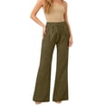 thumbnail image 4 of YOZGXEG Wide Leg Pants Women Women Wide Leg Linen Cotton Blend Pants Elastic Waist Casual Loose Trousers With Pockets Green S-3Xl, 4 of 7