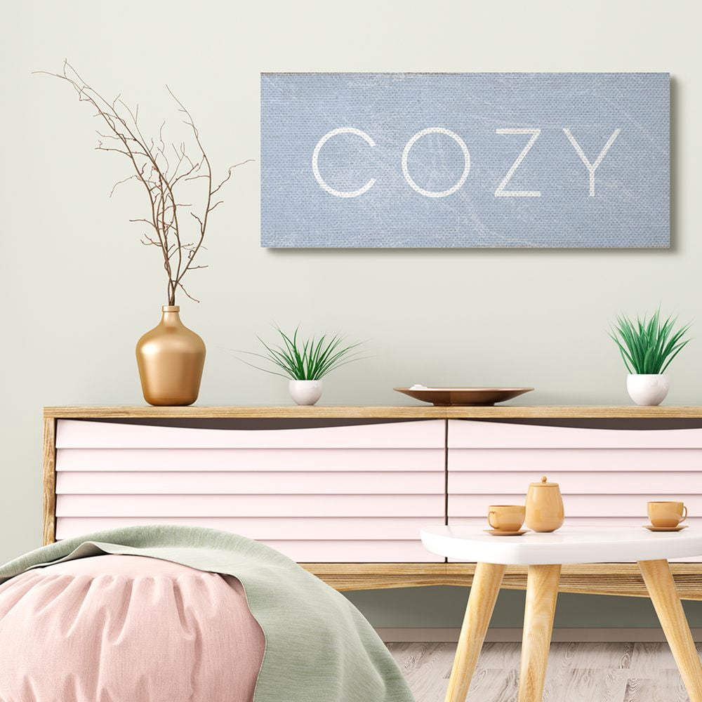 Stupell Industries Cozy Text Charming Distressed Blue Paint Canvas Wall Art by Daphne Polselli