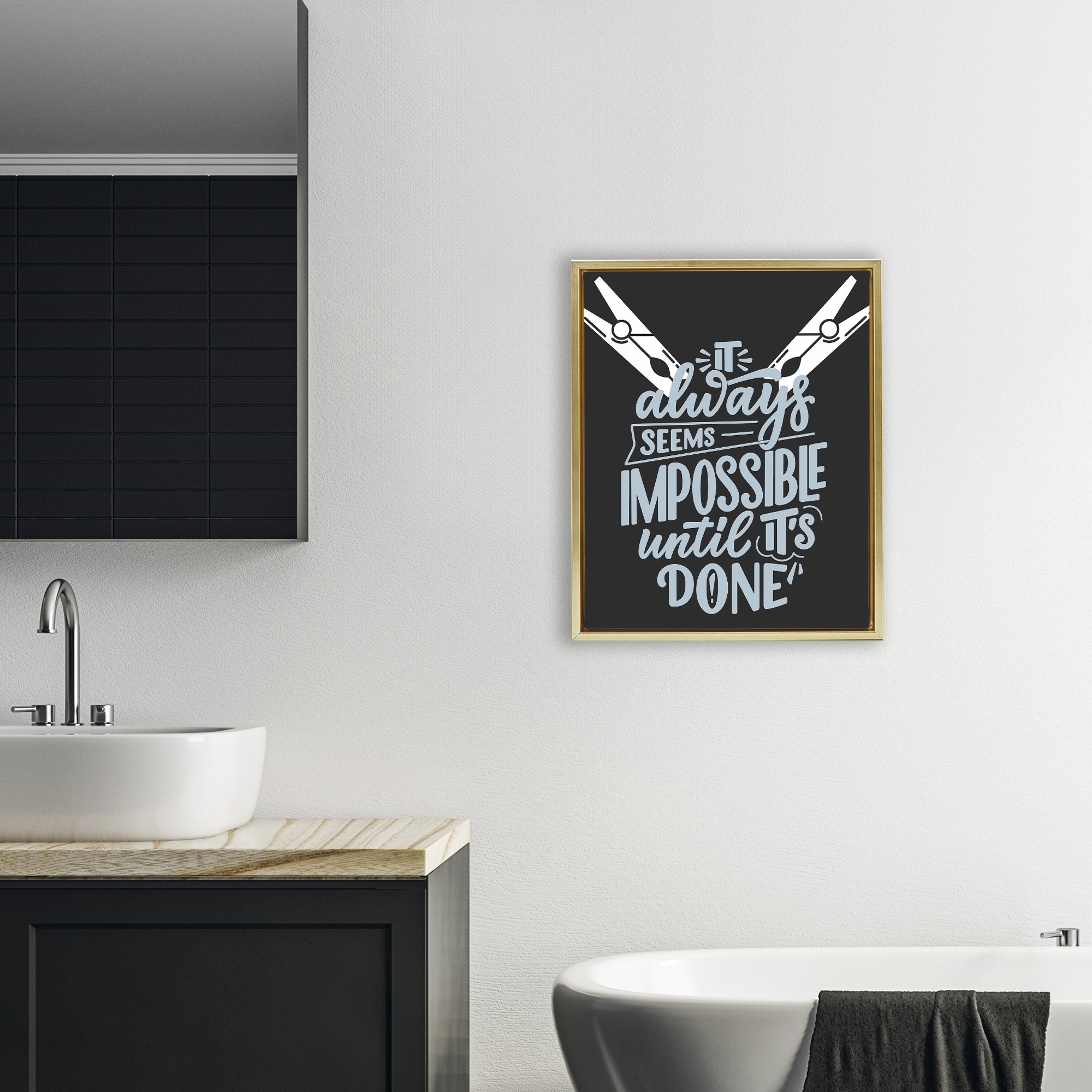 Impossible Until It's Done Gold Framed Floater Canvas Wall Art, design by Jesse Keith