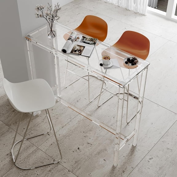 Acrylic Counter Height Bar Table - Rectangular High Top Pub Table for Kitchen Dining Living Room Indoor Outdoor