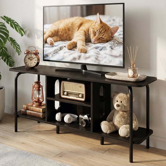 Manxile TV Stand for 55 inch, Modern Entertainment Center 3-Tier TV Console Table with Open Shelf for Living Room,Black