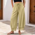 thumbnail image 2 of RFQWOVSR Women's High Waist Drawstring Wide Leg Linen Pants with Lace Trim Pockets Casual Summer Trousers S, 2 of 5